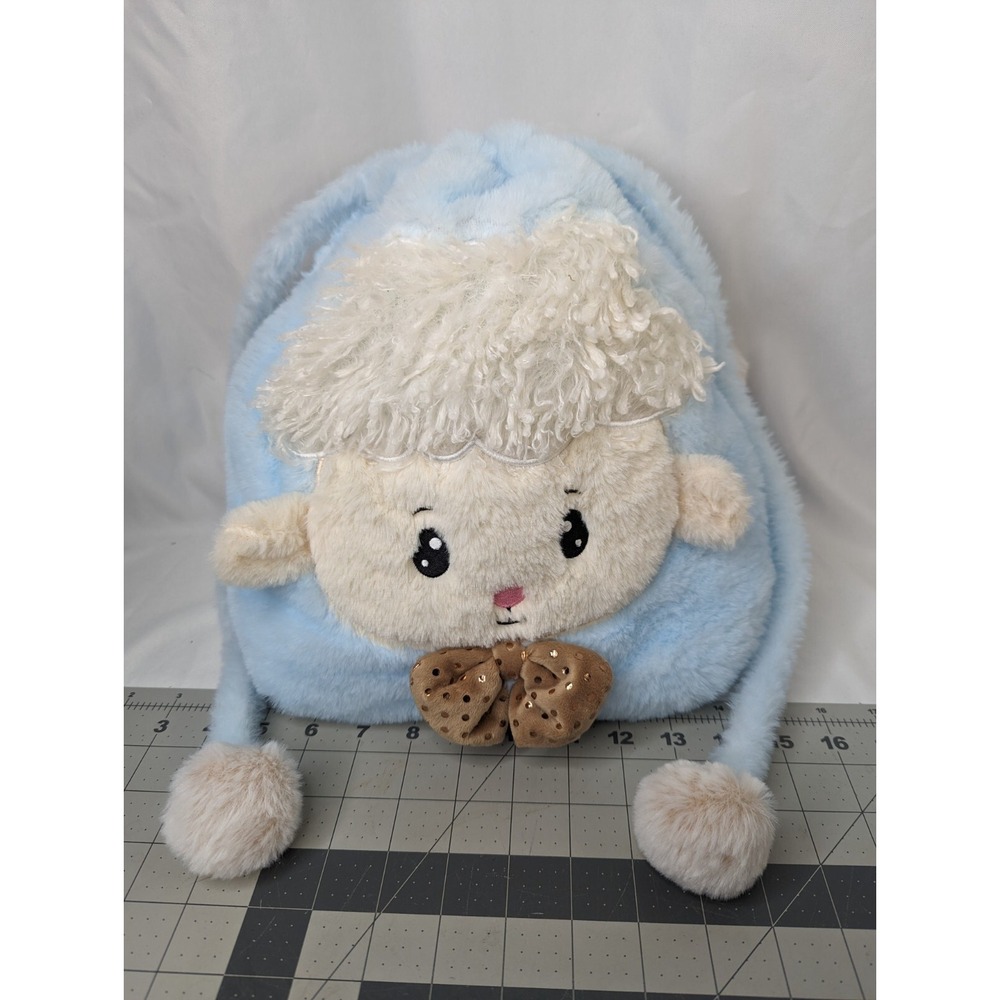 Walmart Lamb Sheep Backpack Bag Nap Blanket Blue Cream Stuffed Animal Toy